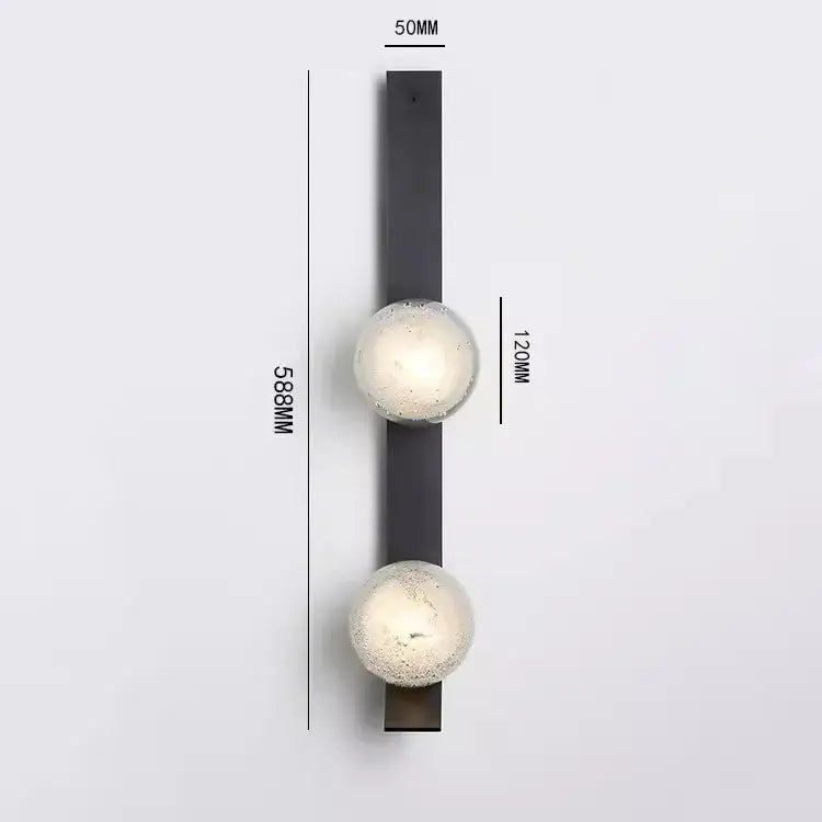 Modern black metal wall light with two textured frosted glass globes by DecorBites contemporary wall light