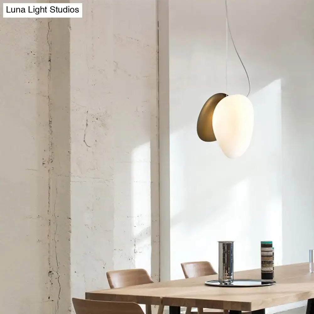 DecorBites™ contemporary white glass pendant light with frosted shade and matte gold base for dining room ceiling 220v-240v