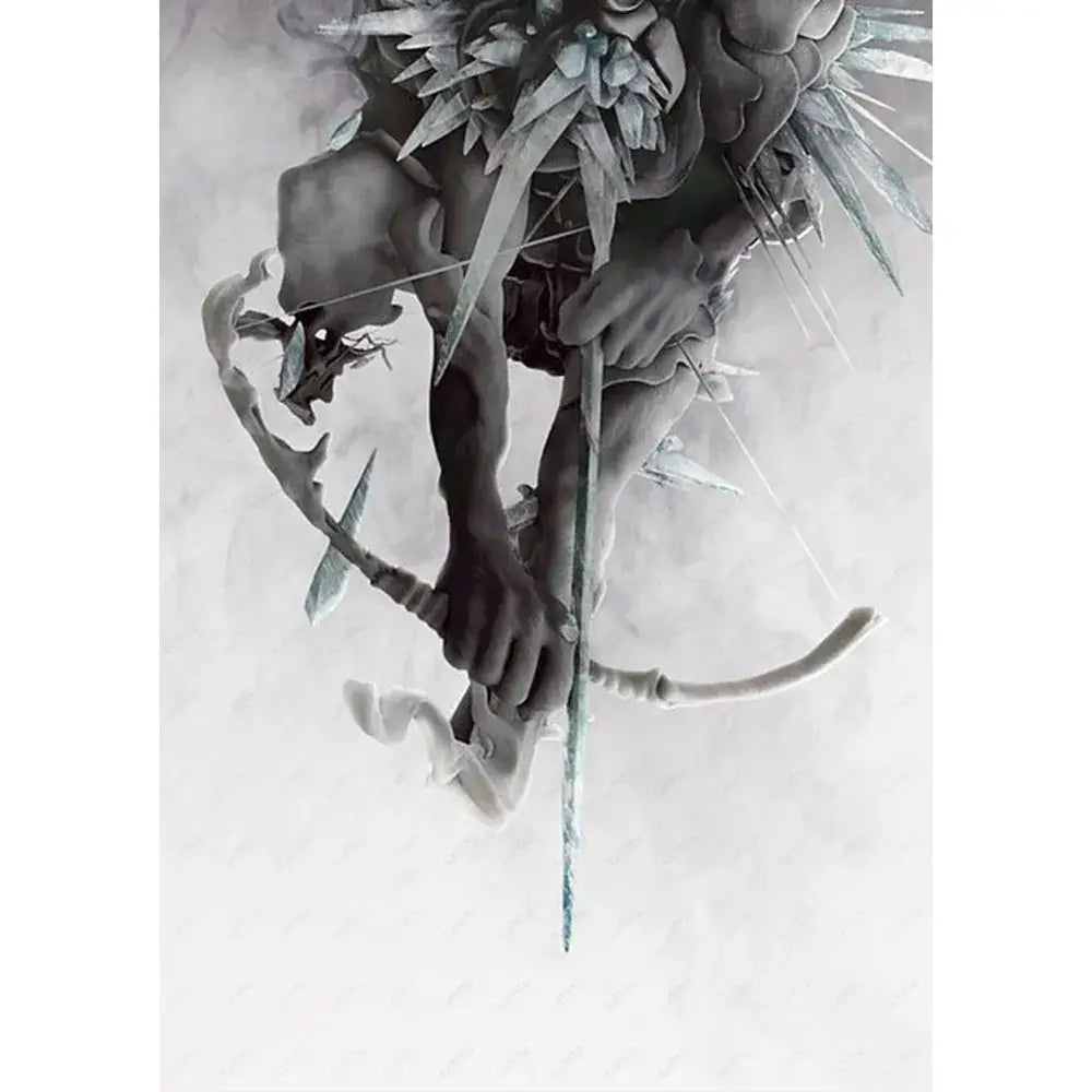 A detailed monochromatic sculpture of a muscular figure with crystalline spikes wielding a bow in decorbites poster wall art