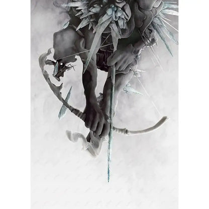 A detailed monochromatic sculpture of a muscular figure with crystalline spikes wielding a bow in decorbites poster wall art