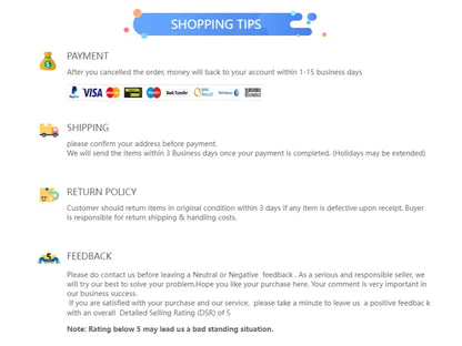 Blue banner with white text shopping tips above payment logos for decorbites cooling summer cotton duvet cover set