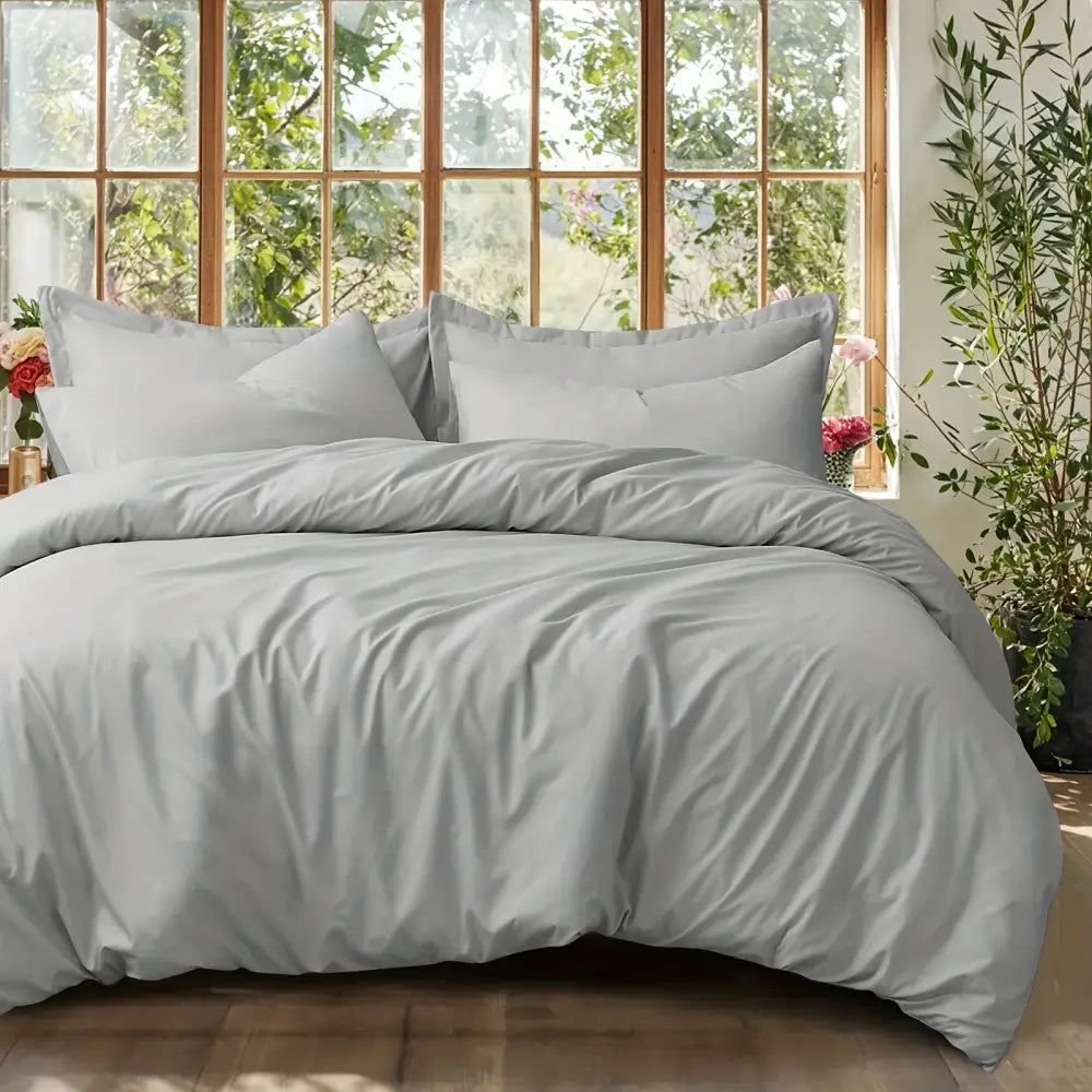 Gray cotton duvet cover set from decorbites with soft smooth texture and matching pillowcases for cooling summer use