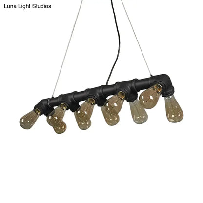 DecorBites™ black copper industrial kitchen island pendant light fixture with symmetric piping and 10 amber bulbs