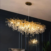 Decorbites copper branch water crystal chandelier with golden branch style and dangling crystal droplets for living room