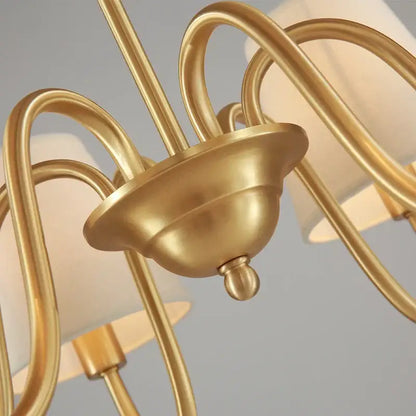 Gold-toned decorbites copper ceiling chandelier with curved arms and frosted fabric shades for living room use