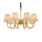 Gold-toned decorbites copper ceiling chandelier with six cream fabric shades and braided cord for living room lighting
