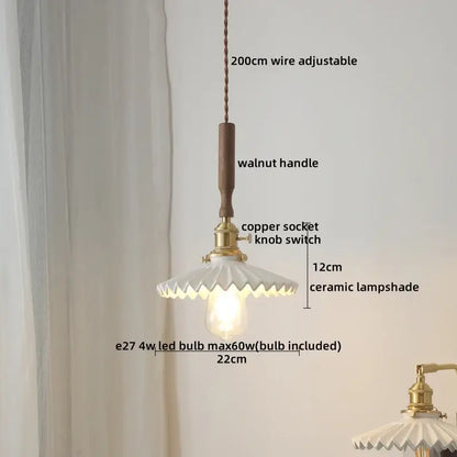 DecorBites™ Copper Ceramic LED Pendant Light with Knob Switch - 4w Bulb & Lamparas Colgante