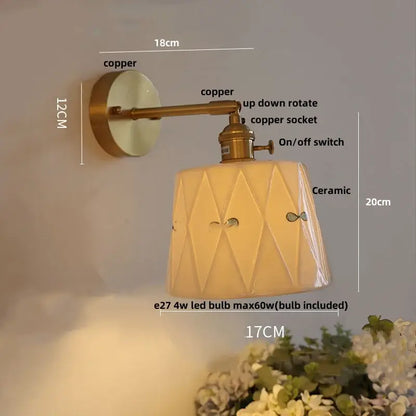 DecorBites™ Copper Ceramic LED Wall Light Fixture Pull Chain Switch Modern Wall Lamp