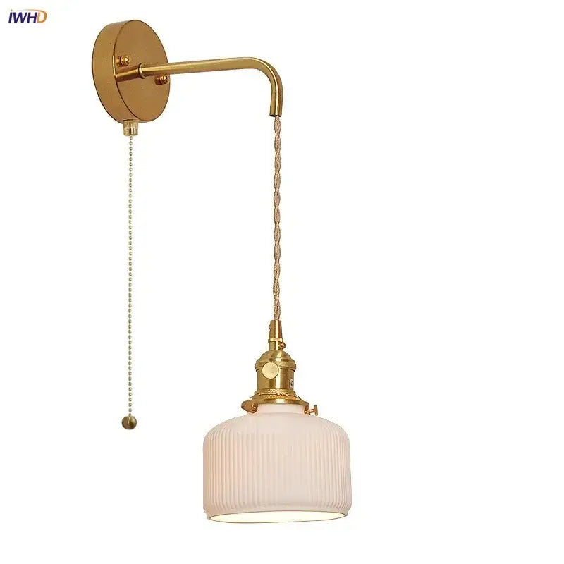 Modern copper ceramic led wall light with gold-toned sconce ribbed off-white glass shade decorbites copper ceramic wall light