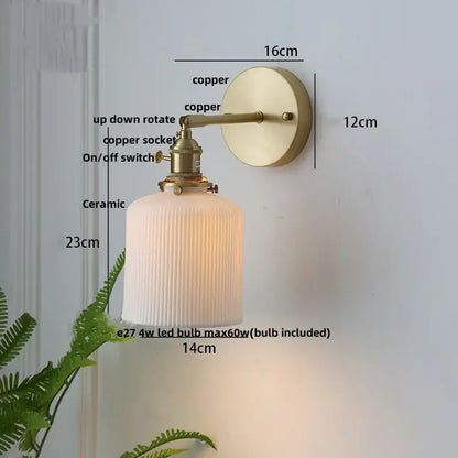 DecorBites™ Copper Ceramic LED Wall Light Fixture Pull Chain Switch Modern Wall Lamp