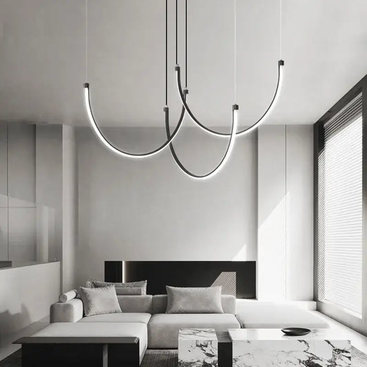 Modern decorbites copper chandelier black led living room light with sleek black curved arms and glowing white led illumination