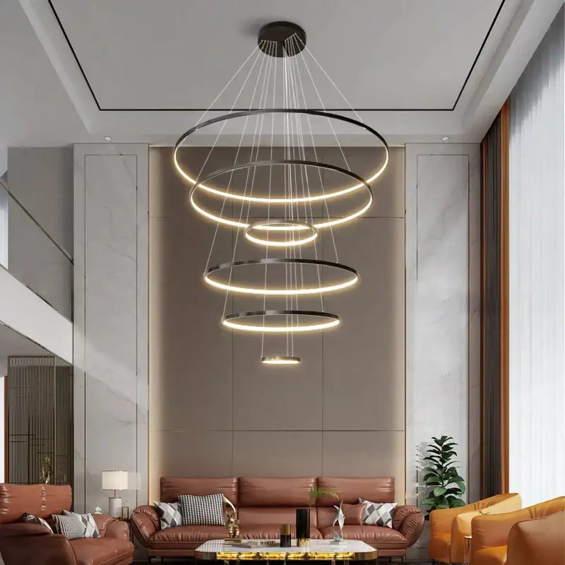 DecorBites™ Copper Circle Chandelier: Modern Minimalist Luxury for Living Room, Restaurant, Villa Staircase