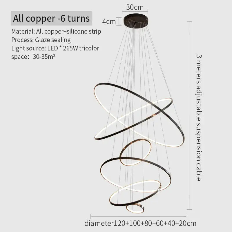 DecorBites™ Copper Circle Chandelier: Modern Minimalist Luxury for Living Room, Restaurant, Villa Staircase
