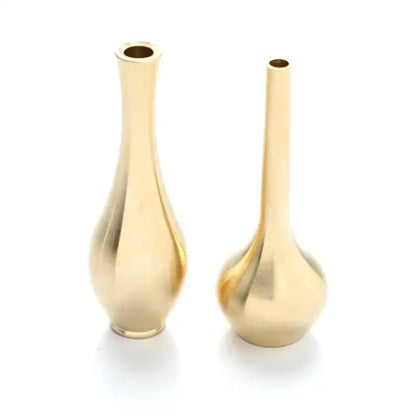 Two elegant DecorBites™ pure copper tall vases in gold with slender necks and smooth home decor finish