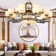Brass and frosted glass decorbites copper jade duplex chandelier with intricate branch design for living room
