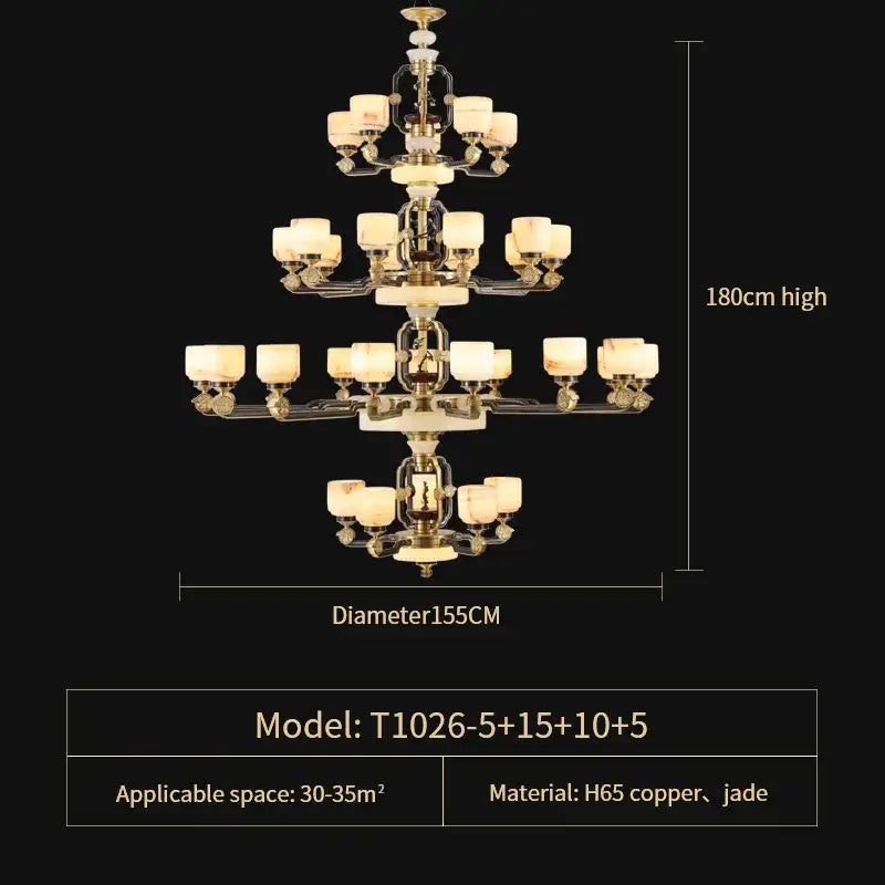 Decorbites copper jade duplex chandelier with multi-tiered golden copper frame and translucent jade shades for living room