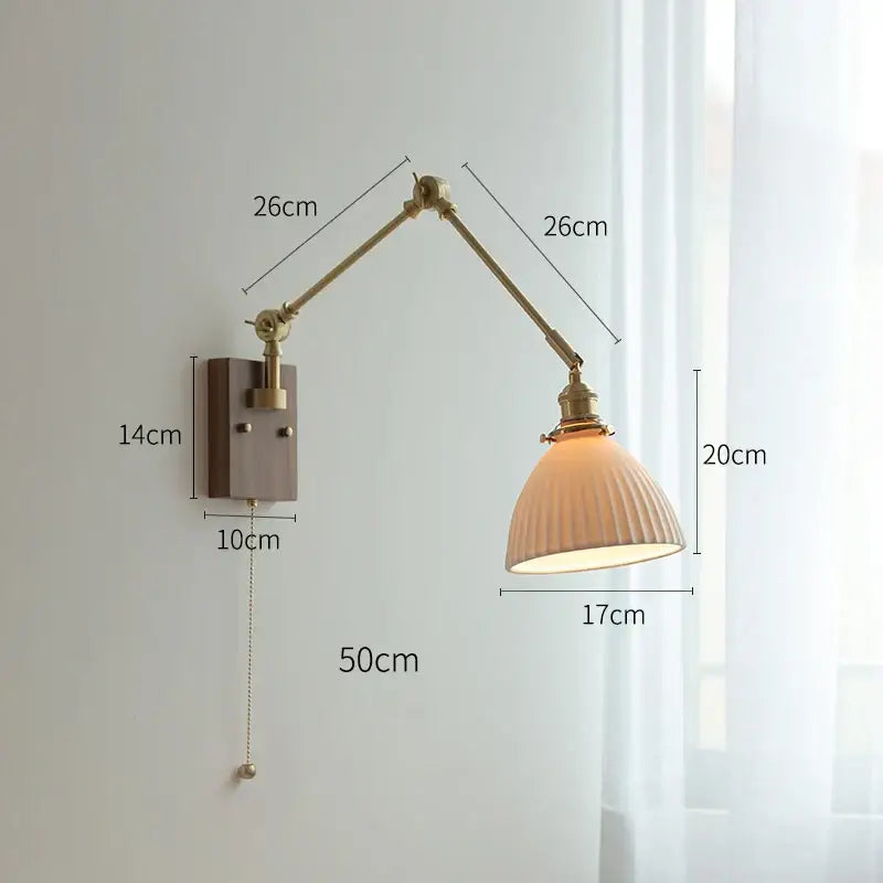Adjustable brass wall lamp with ribbed off-white glass shade decorbites copper swing arm for bedroom lighting