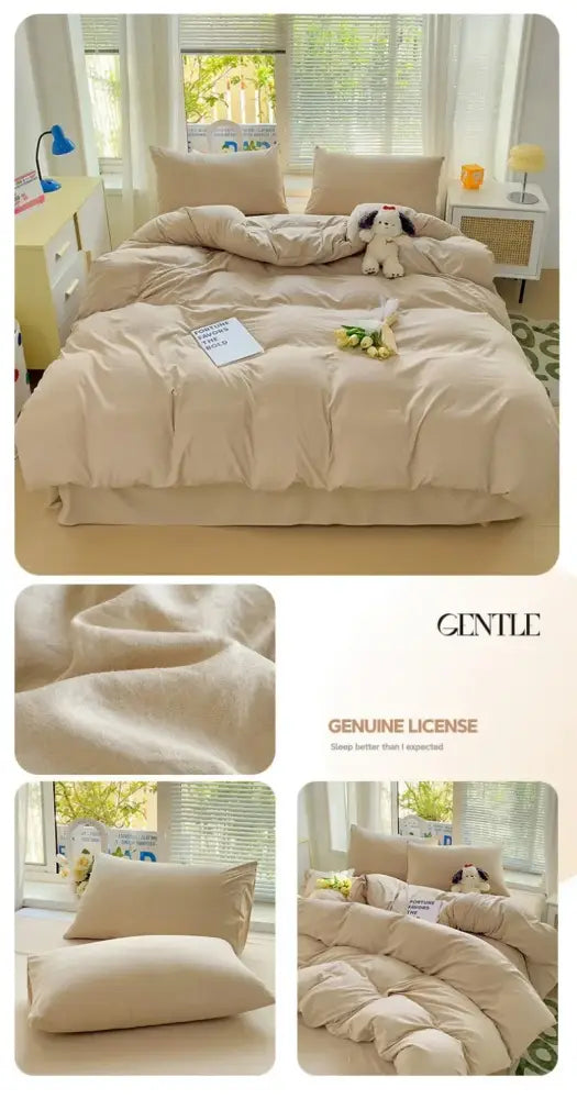 Beige decorbites™ cotton bedding set with soft plush fabric includes duvet cover and matching pillows for comfort