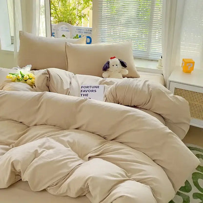 Beige plush quilted duvet cover from DecorBites cotton bedding set with soft fabric and cozy texture