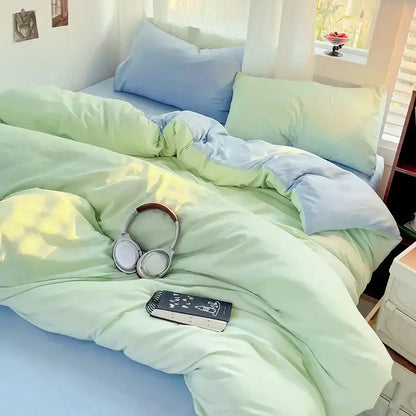 Pastel green and light blue gradient duvet cover cotton bedding set with soft plush fabric by decorbites cotton bedding