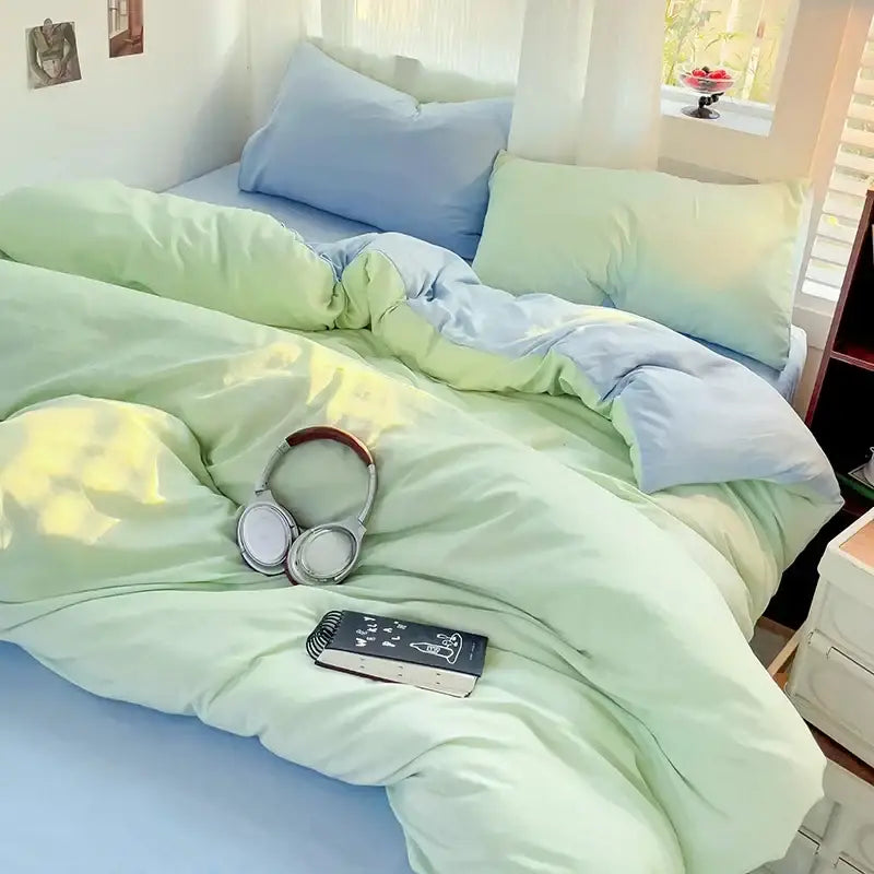 Pastel green and light blue gradient duvet cover in soft plush fabric from decorbites™ cotton bedding set