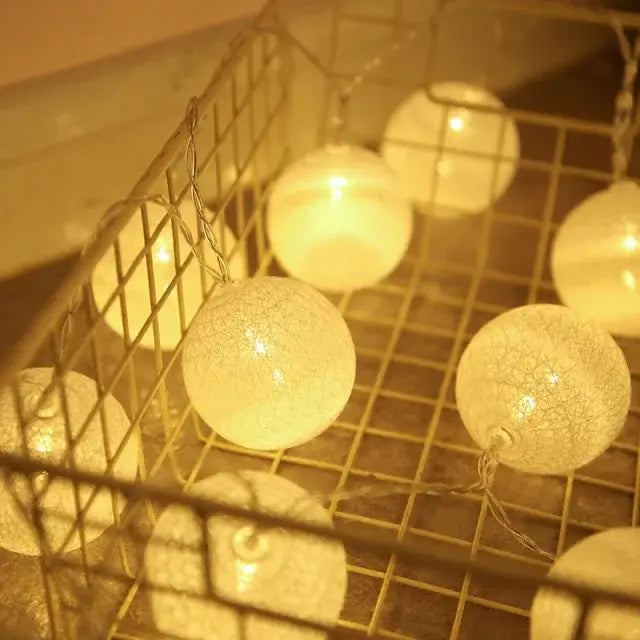 Decorbites™ cotton garland led string lights with warm white crackled glass spherical bulbs for home decor