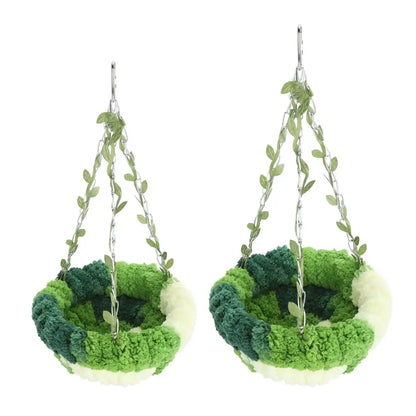 Green and cream plush decorbites cozy coral fleece parrot hammock bed with leafy chain straps for hanging use