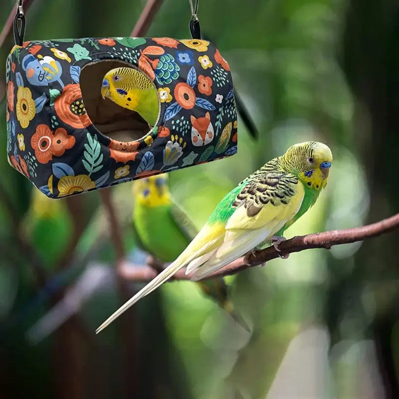DecorBites™ cozy hanging hammock bird house with warm floral pattern for small pets and parrot nest hammock use