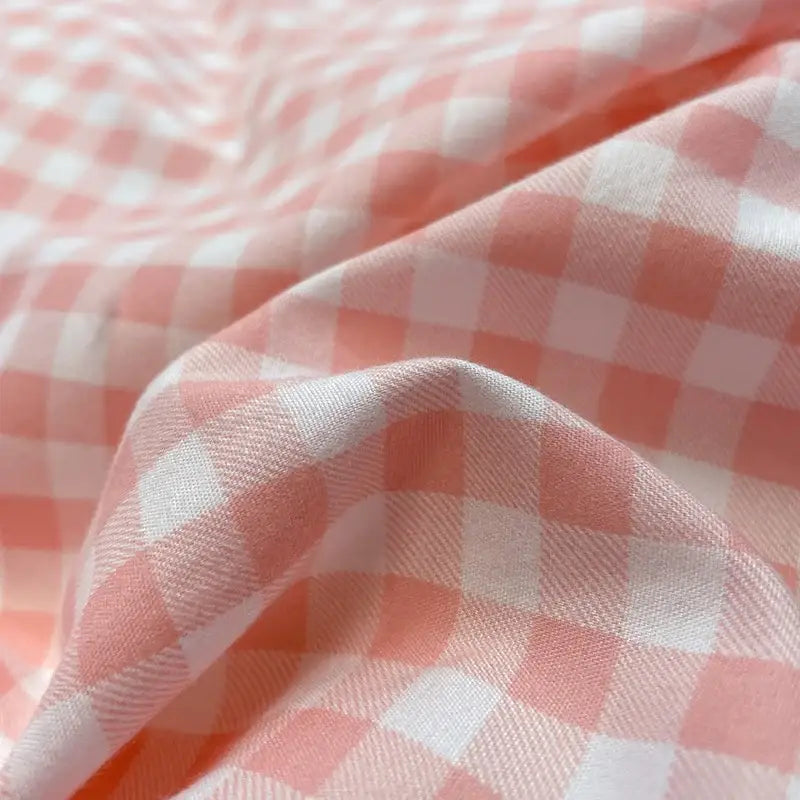 Soft pink and white gingham nordic plaid 1pc duvet cover with subtle woven texture from decorbites cozy bedding set