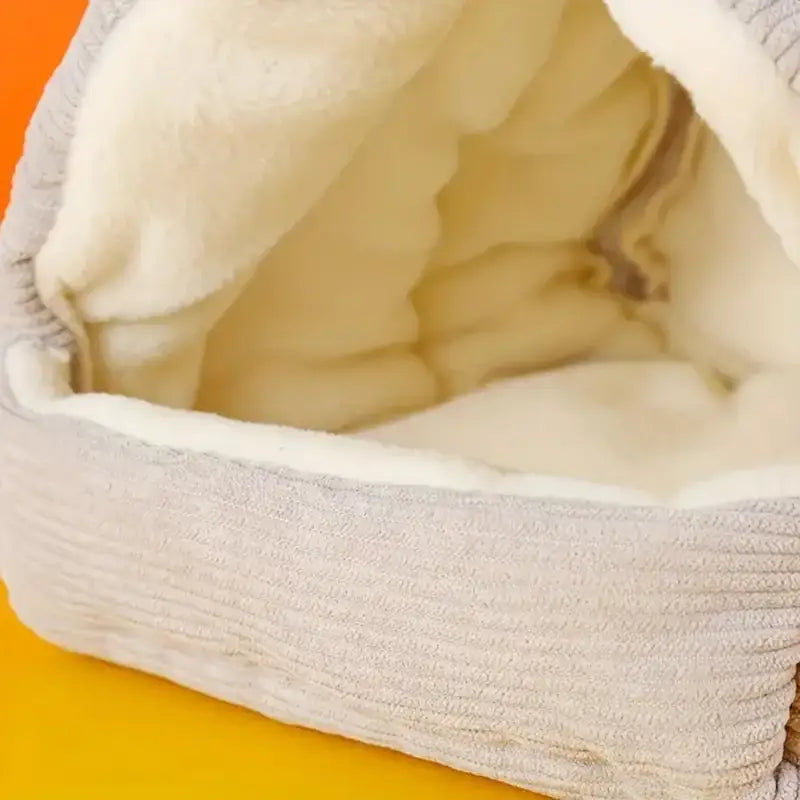 Soft gray corduroy decorbites cozy parrot cage hanging hut bed with plush cream fleece lining for bird cage parrot use