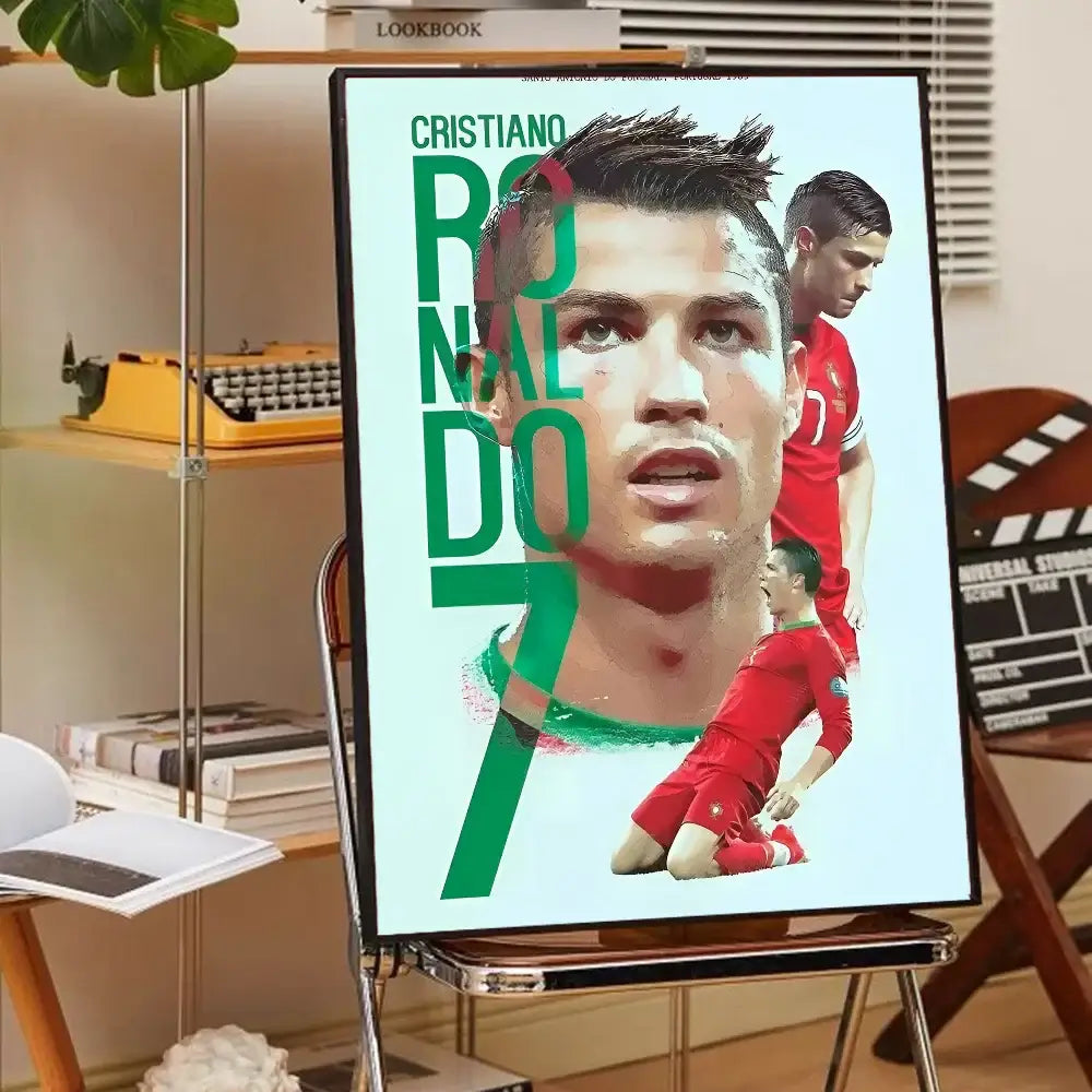 A framed red jersey cr7 self-adhesive art poster featuring cristiano ronaldo number 7 for home decor
