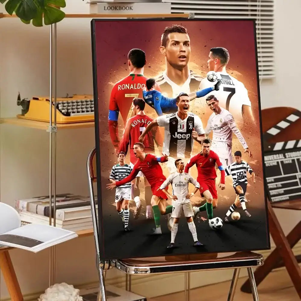 Vibrant framed canvas art poster featuring a dynamic cr7 self-adhesive art collage for home decor