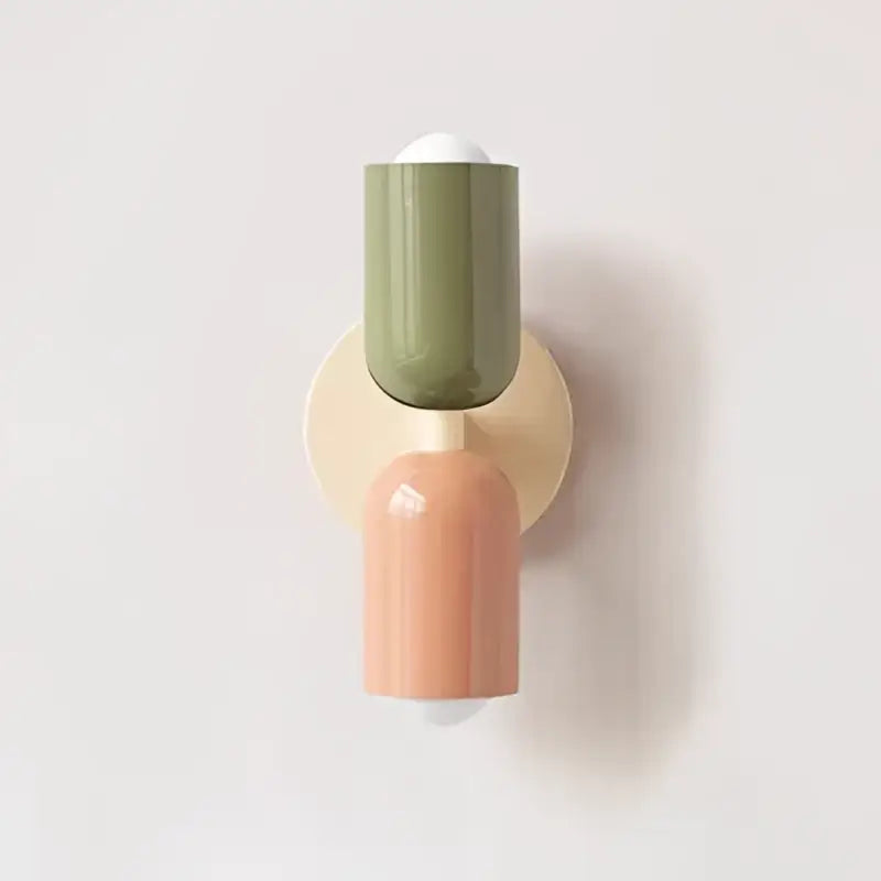 Olive and peach cylindrical wall lamp decorbites cream double head minimalist design for bedroom lighting