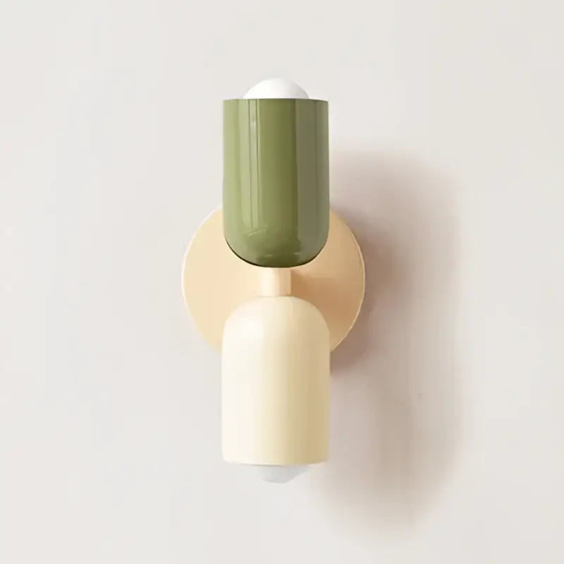 Olive-green and cream-colored cylindrical wall lamp decorbites cream double head with modern minimalist design for bedroom