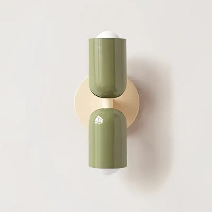 Olive-green matte cylindrical wall lamp with minimalist design in decorbites cream double head wall lamp bedroom set