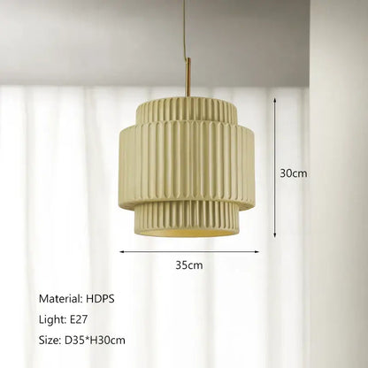 Cream-colored two-tiered decorbites cream wind led chandelier with vertical ridges and brass-finished hanging rod