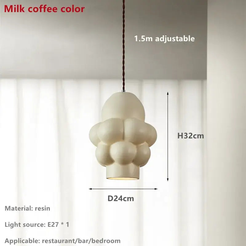 Decorbites creamy wind led resin pendant light in milk coffee color with cloud-like bubble design and adjustable cord for dining room
