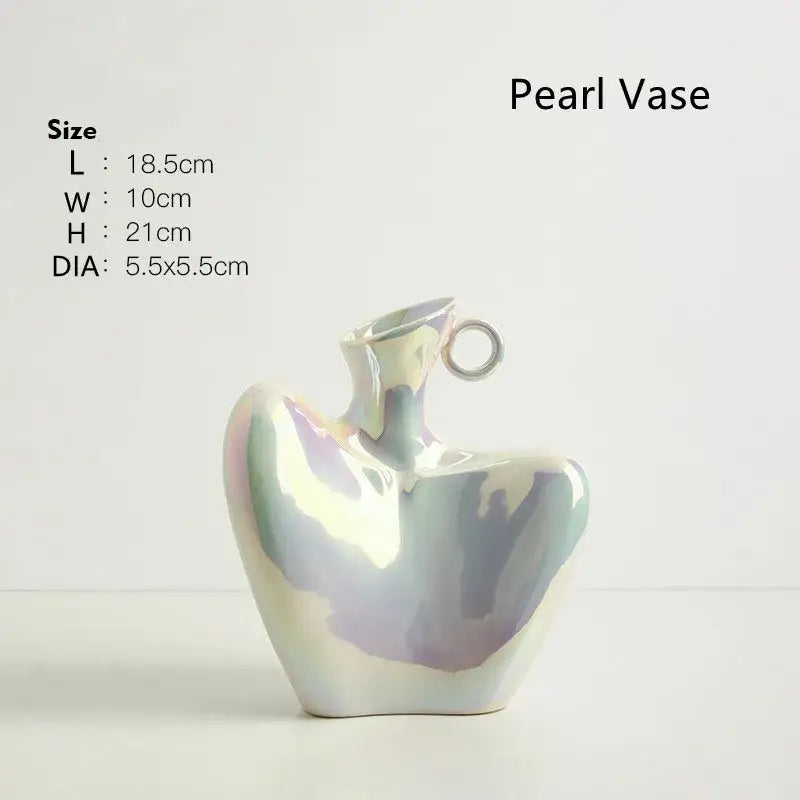 Decorbites™ ceramic human vase in iridescent pearl with sleek modern design and small ring handle for home decor