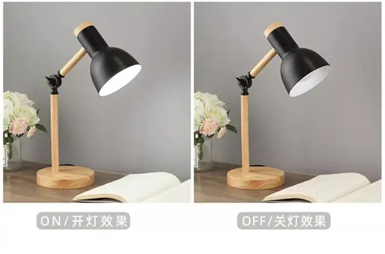 Black and natural wood creative nordic table lamp with adjustable arm for reading and bedside use