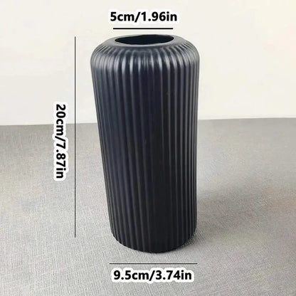 Black ribbed ceramic flower vase by DecorBites™ ideal for plastic flower vase displays and floral arrangements