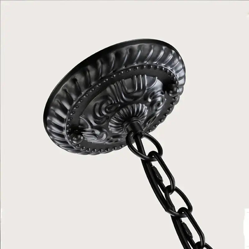 Decorbites crystal black chandelier with ornate metal floral pattern and hanging chain for dining room candle style light