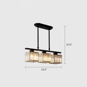 DecorBites Crystal Block black metal chandelier with three rectangular glass shades and vertical crystal accents ceiling light