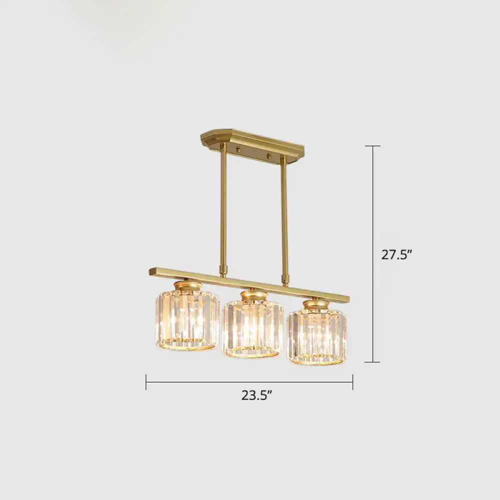 Gold-toned DecorBites crystal block 3-light pendant with faceted glass shades and round square plate ceiling light