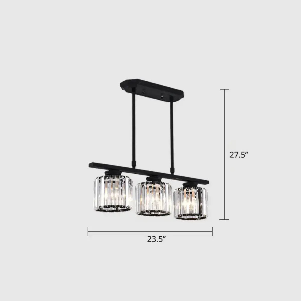 Black metal DecorBites™ crystal block 3-light pendant with clear faceted glass shades and round square plate ceiling light