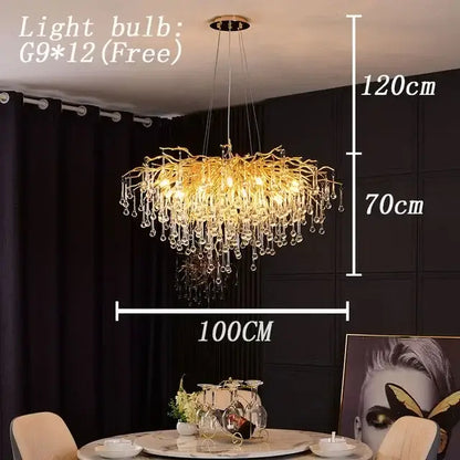 Golden decorbites crystal branch chandelier with dangling crystal droplets for living room led pendant light