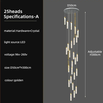 Golden decorbites crystal ceiling chandelier with 25 crystal-encased led light heads for modern nordic design