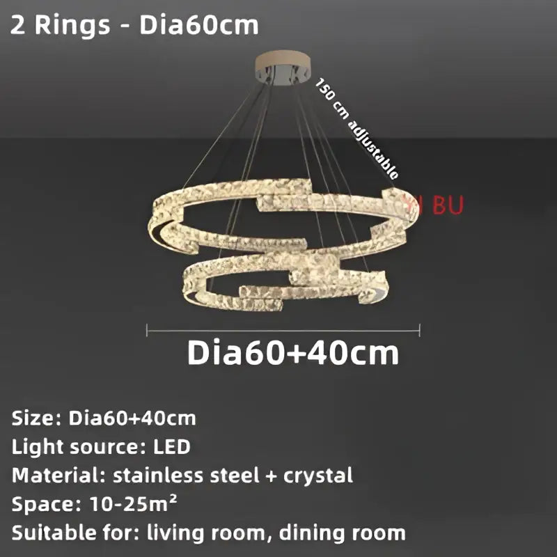 Modern two-tiered decorbites crystal ceiling chandelier with stainless steel rings and crystals for indoor lighting