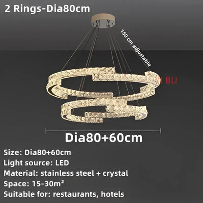 Modern double-ring decorbites crystal ceiling chandelier with stainless steel frame and crystal accents for indoor lighting