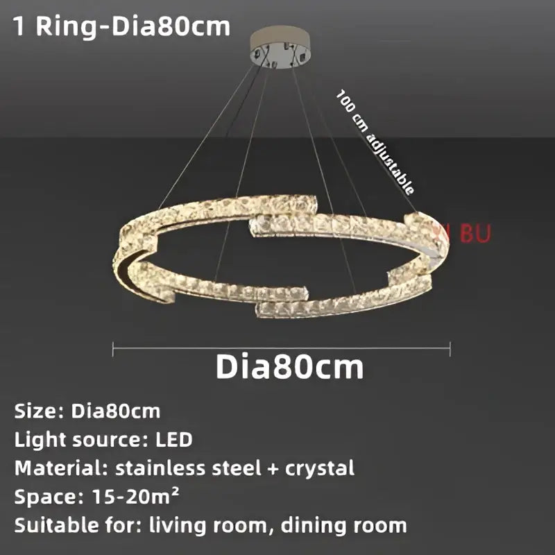 DecorBites crystal ceiling chandelier with modern circular led design stainless steel frame and crystal accents for indoor use