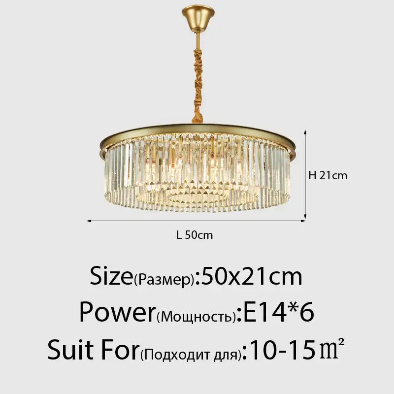 Gold-toned decorbites crystal ceiling chandelier with cascading clear crystal prisms and twisted brass chain for living room